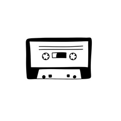 A black and white drawing of a cassette tape