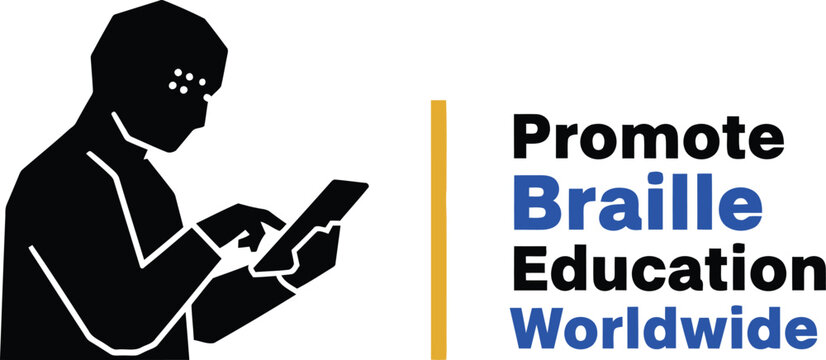 Promote braille education worldwide silhouette of person using braille device symbol of inclusion and accessibility - Powered by Adobe
