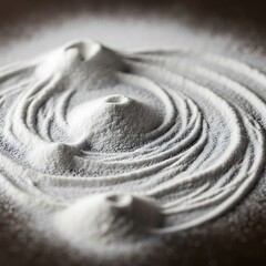 Symmetrical Zen Garden Flour Arrangement, Circular Piles on Dark Backdrop