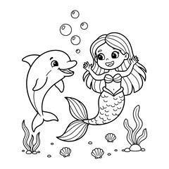Mermaid and Dolphin Friend Coloring page for Kids