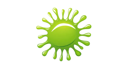 A vibrant green, glossy liquid splash or slime blob with an irregular, organic, splattered shape, ideal for playful designs. background removed