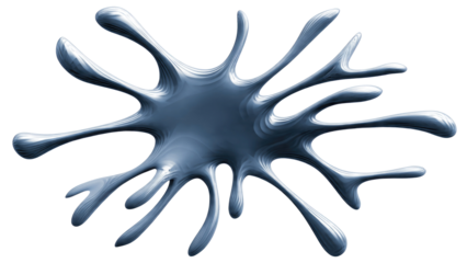 A glossy, metallic blue-silver liquid splat or amoeba-like abstract shape with a textured, layered surface, ready for design. background removed