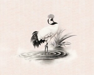 Obraz premium Elegant illustration of a crowned crane in a serene environment