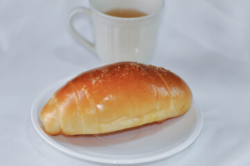 Shio Pan, Salzstangerl bread or Austria bread or Japanese bread and hot tea