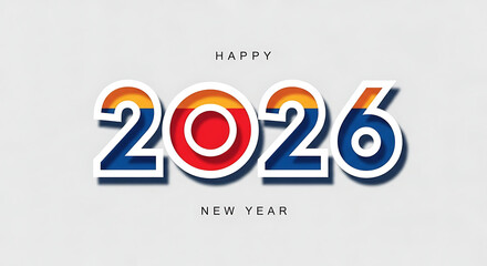 Happy New Year 2026 celebration with colorful digits and modern design elements