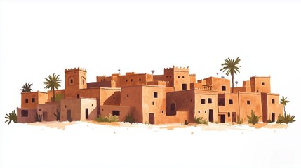 Ghardaia. Ghardaia hand drawn watercolor illustration on white background