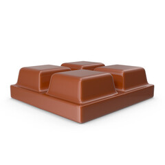 Milk chocolate bar, four squares, transparent background, studio shot, food photography