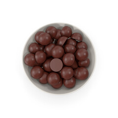 ceramic bowl full of dark chocolate bonbon candies