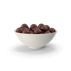White ceramic bowl showcasing rich chocolate pieces on transparent background, PNG