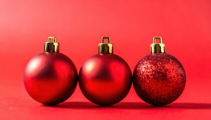 Festive red Christmas ornaments create a joyful holiday mood, perfect for seasonal greetings and warm wishes for the New Year celebrations and winter events