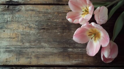 Video A bunch of pink flowers sit atop a wooden table, perfect for home decor or event use