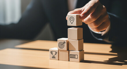 Stacked Wooden Blocks Representing Business Growth