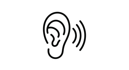 Line art icon of an ear with sound waves representing hearing or audio function