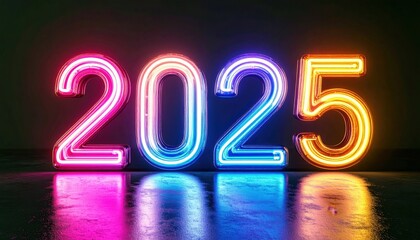 Bright neon 2025 shining with hope, illuminating a fresh new year and exciting possibilities for success, growth and vibrant beginnings