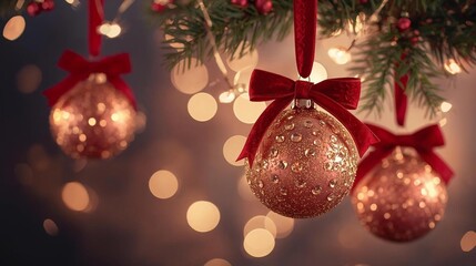 Christmas balls with ribbon.