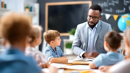 Volunteer teaching scene, underprivileged children learning, educational support delivery, community classroom program, literacy development focus, mentorship service provision, kn - Powered by Adobe