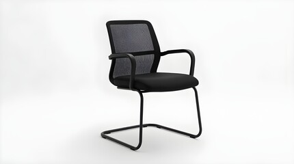 A modern office visitor chair is shown isolated against a clean white background. The chair features a black mesh backrest paired with a padded black seat for comfort and breathability.