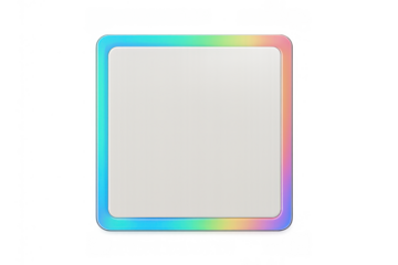 Rounded square frame with vibrant iridescent spectrum gradient border against transparent background, creative element