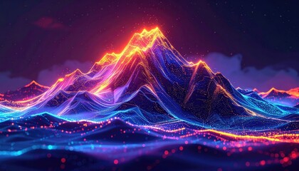 Neon Mountain Landscape: Vibrant Digital Art with Glowing Peaks and Futuristic Terrain - Abstract Background for Tech & Innovation