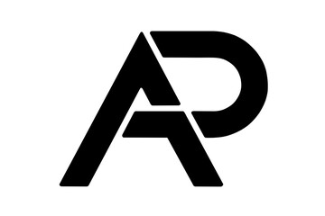 A bold black logo featuring the letters a and p intertwined on a clean white background design element