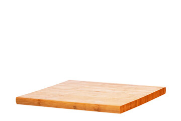 Cutting board isolated on a white background. For your food and product display montage. Copy space. Empty wooden board. Clipping path. Macro. Kitchen accessories.