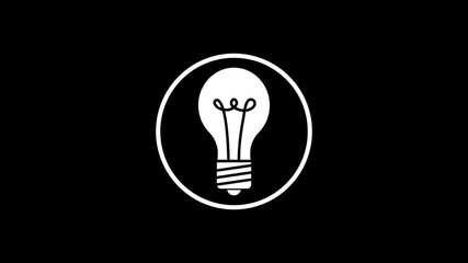 Light bulb on black background. Icon animation. 4K