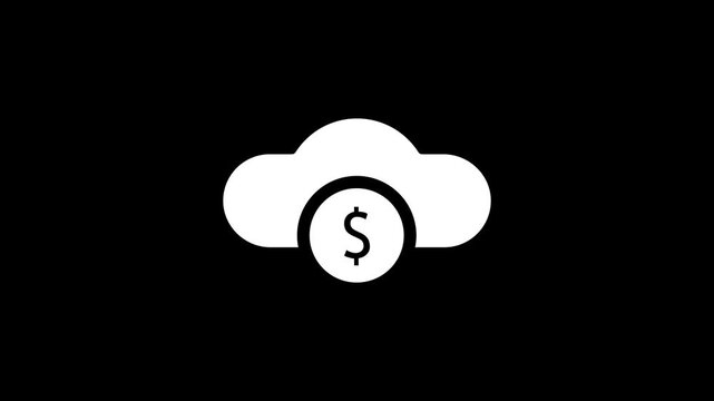 White cloud with dollar sign icon animation on black background. 4K