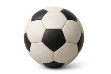 Soccer ball with classic black and white pentagon and hexagon pattern on transparent background