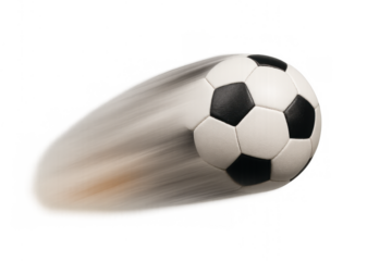 Soccer ball in fast motion with blur effect. Concept of speed, dynamics, power, and activity. Transparent background