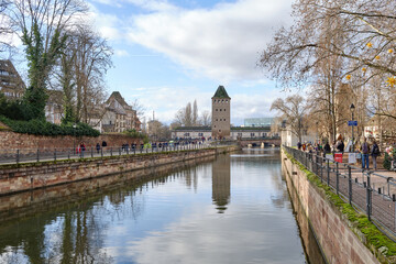 2024, 30 December, Alsace, December: view of Old city center of Strasbourg town with colorful houses.