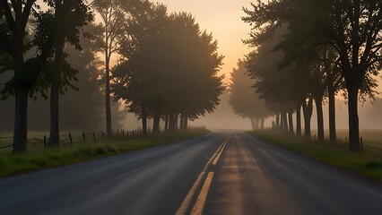 Fototapeta premium Tranquil Rural Lane Under Warm Ambient Glow