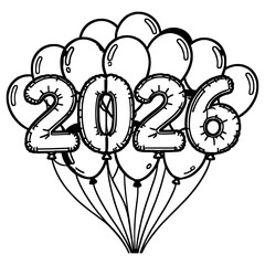 Decorative 2026 Number Balloons Holiday Festive Vector Graphic