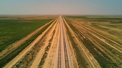 Empty railway tracks on a warm, clear summer