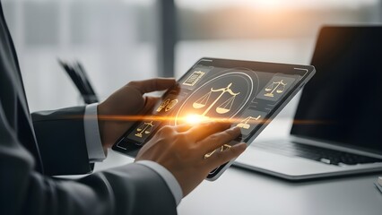 Businessman using tablet for wind turbine energy management and sustainable technology