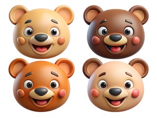 Fototapeta premium Cute cartoon teddy bear set with adorable animal faces designed as a baby toy illustration collection