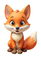 Fototapeta premium Adorable cartoon fox character with big eyes and fluffy tail isolated on white background