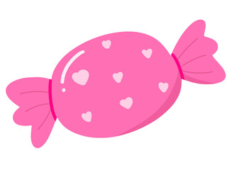 Candy of love.Sweets, pink candy with hearts.Valentine icon element.Cute hand drawn toffee.Sweet treat illustration.