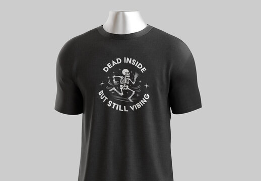 Black T Shirt with Funny Skeleton Graphic and Quote