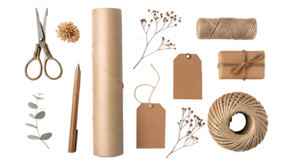 Eco-Friendly Kraft Paper Gift Wrapping & Craft Supplies Kit: Tags, Twine, Scissors, and Paper Roll