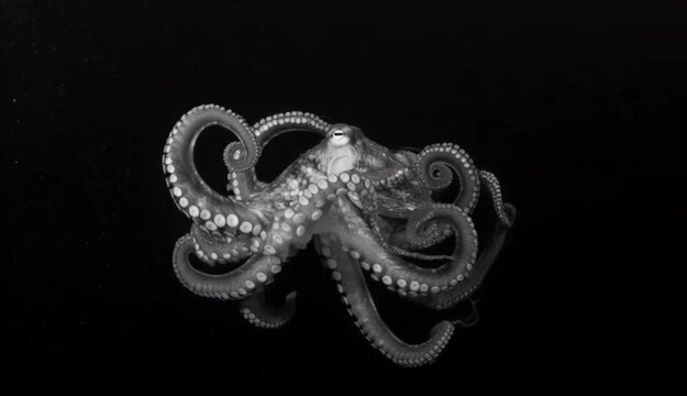 Captivating black and white octopus portrait showcasing its intricate patterns and textures