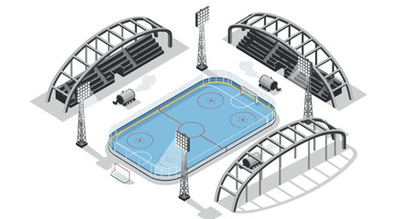 Isometric ice hockey arena with stadium seating and floodlights for sports event design