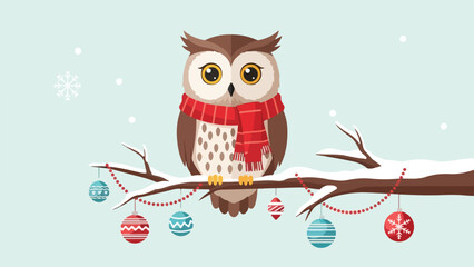 Christmas Forest Guardian Owl Magical Winter Vector Mascot