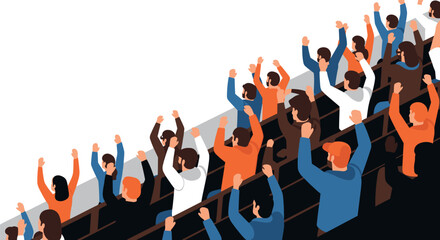 Enthusiastic crowd cheering at a stadium event in colorful attire