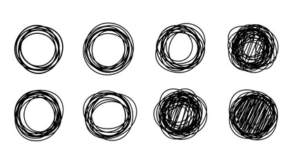 Collection of Abstract Hand-Drawn Circular Scribbles and Doodles for Creative Design