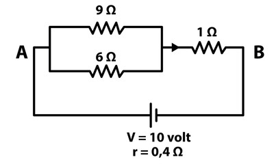 Electrical Circuit Diagram With Parallel 9&Omega; and 6&Omega; Resistors, 1&Omega; Link, and 10V Battery for Education and Electronics Projects
