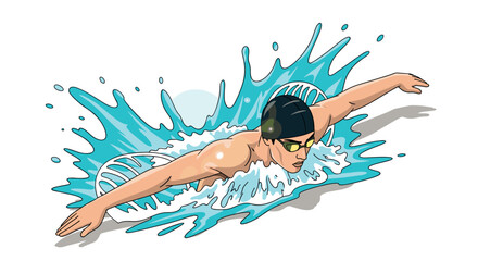 Dynamic butterfly stroke swimming illustration for sports and fitness designs