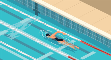 Competitive swimming training in a pool - sport and fitness concept for health and recreation design