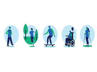 Modern Vector Collection of Diverse People Engaging in Various Physical Activities and Mobility
