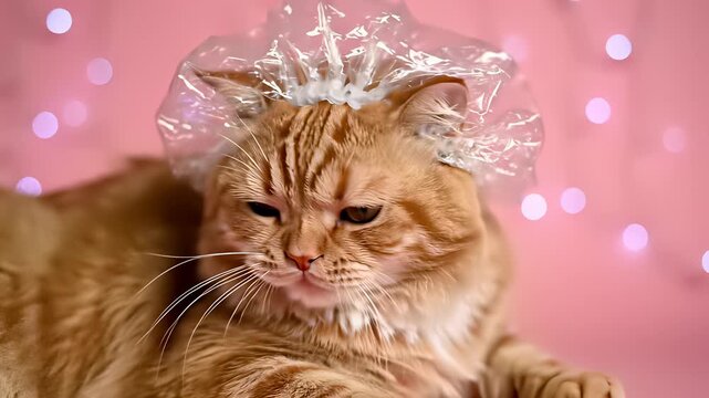 Playful tabby cat sporting a cheerful plastic hat radiates happiness and joy capturing the lighthearted essence of carefree fun making it perfect for illustrating concepts related to whimsy.
