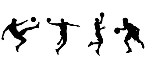 silhouettes of playing basket ball people